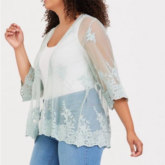 Torrid Embroidery Mesh Kimono - Mint - Picture 5 of 8